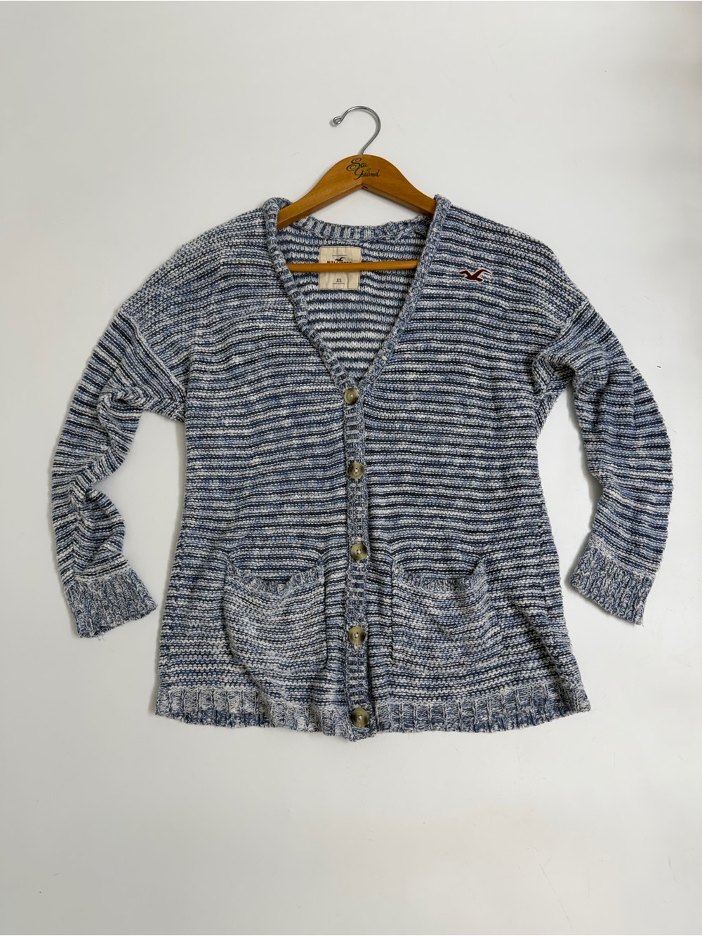 Hollister Y2K Blue Marled Chunky Knit Cardigan Sweater XS Coastal